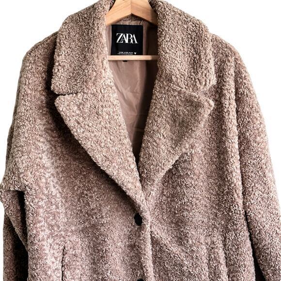 Zara brown teddy soft textured coat size‎ XS - Picture 5 of 11